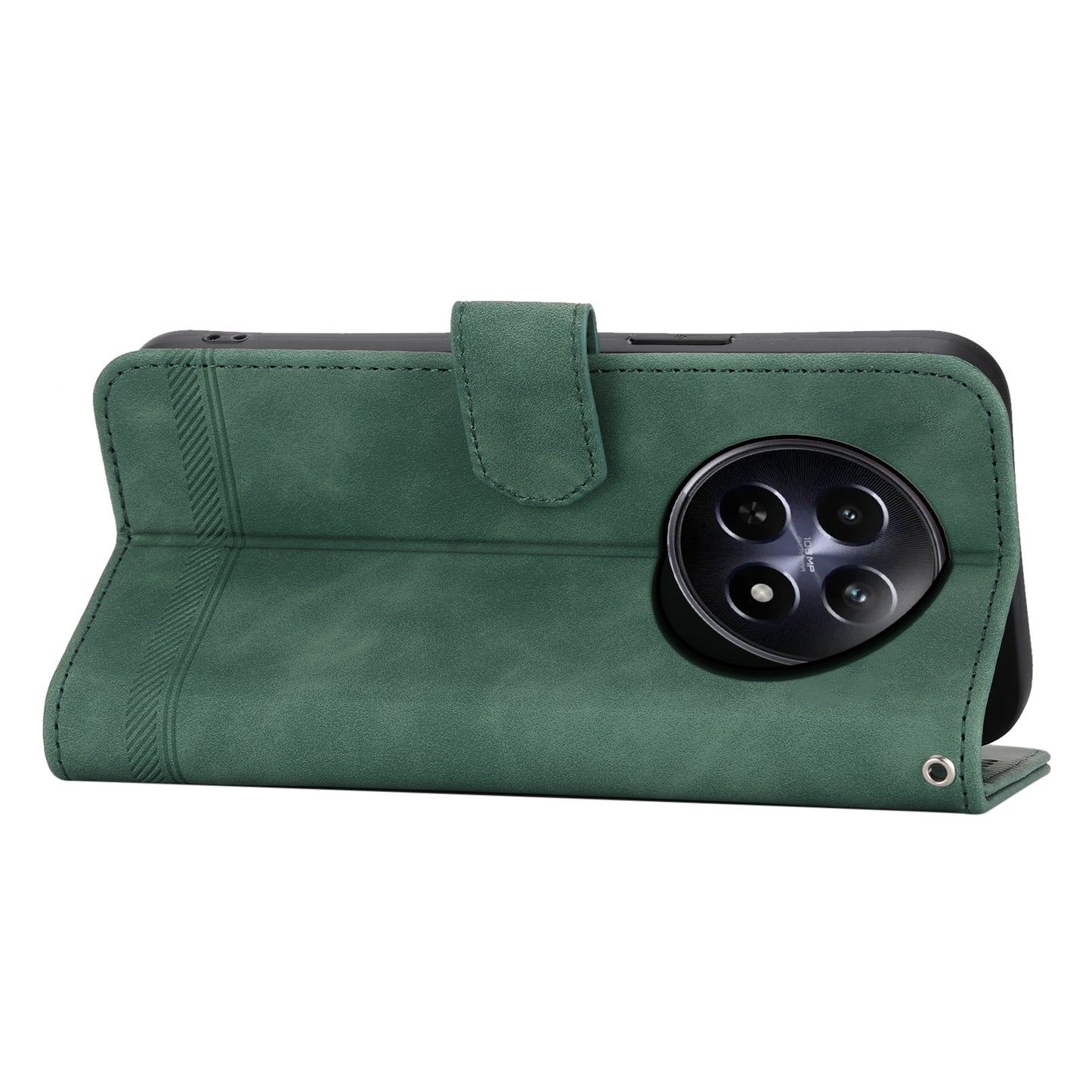 DIERFENG DF-03 Phone Wallet Cover for Realme 12 / 12x 5G Shell Card Slot Lines Imprinted Case - Green