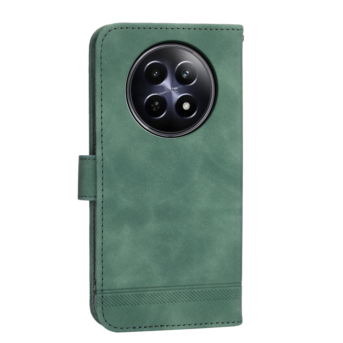 DIERFENG DF-03 Phone Wallet Cover for Realme 12 / 12x 5G Shell Card Slot Lines Imprinted Case - Green