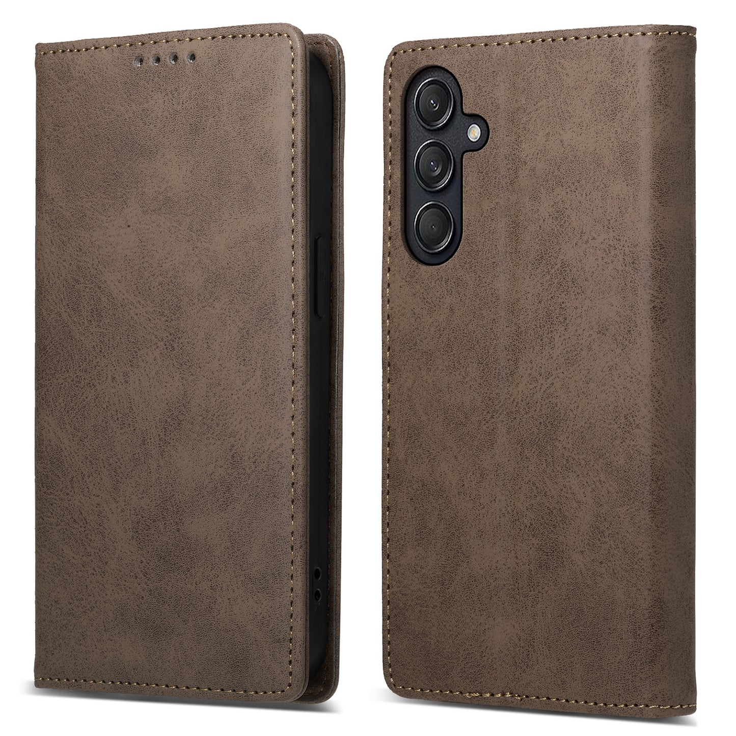 DF-05 For Samsung Galaxy M55 5G Case RFID Blocking Magnetic Closure Leather Phone Cover - Brown