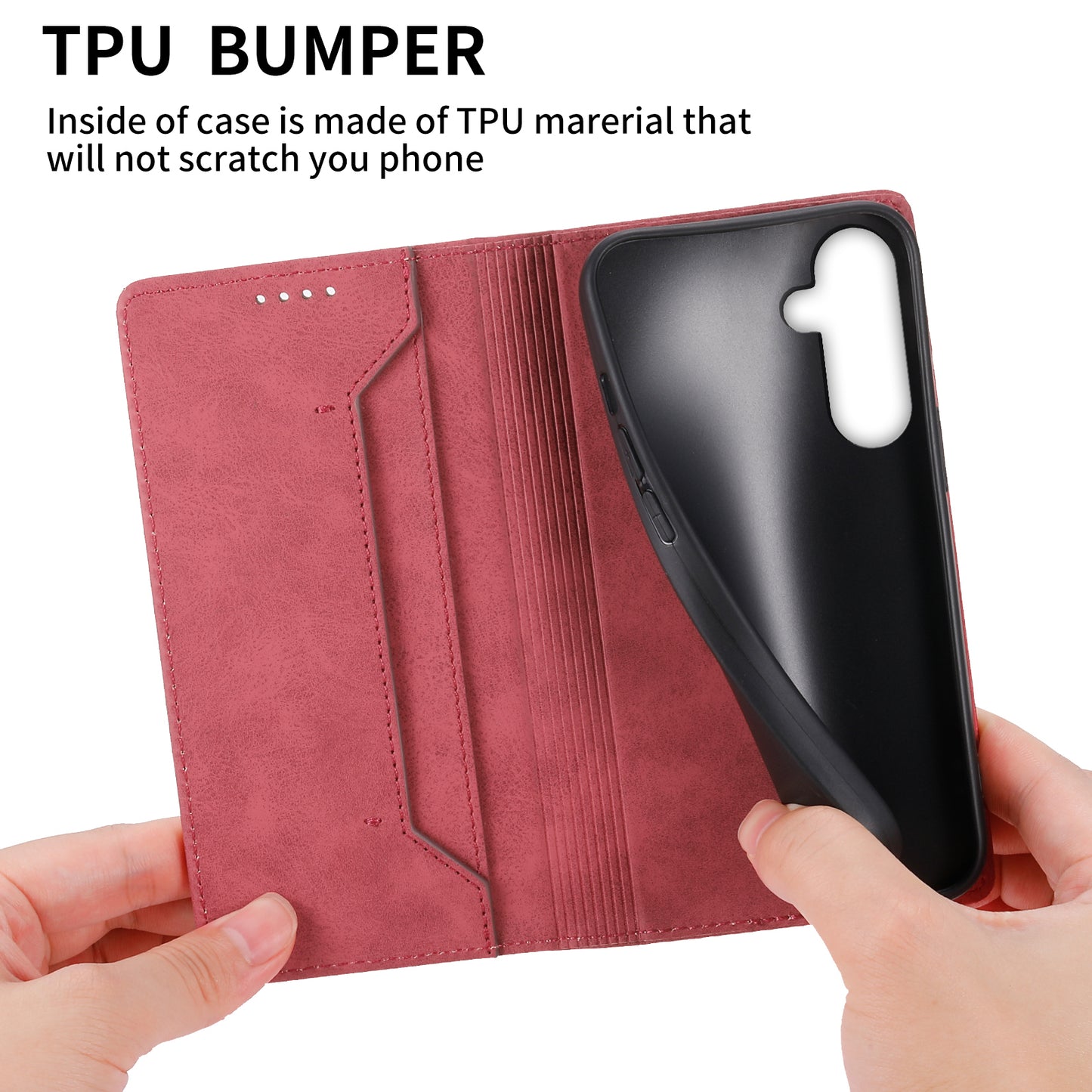 DF-05 For Samsung Galaxy M55 5G Case RFID Blocking Magnetic Closure Leather Phone Cover - Red
