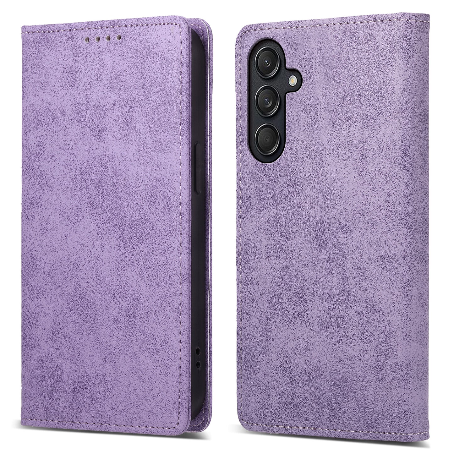 DF-05 For Samsung Galaxy M55 5G Case RFID Blocking Magnetic Closure Leather Phone Cover - Purple