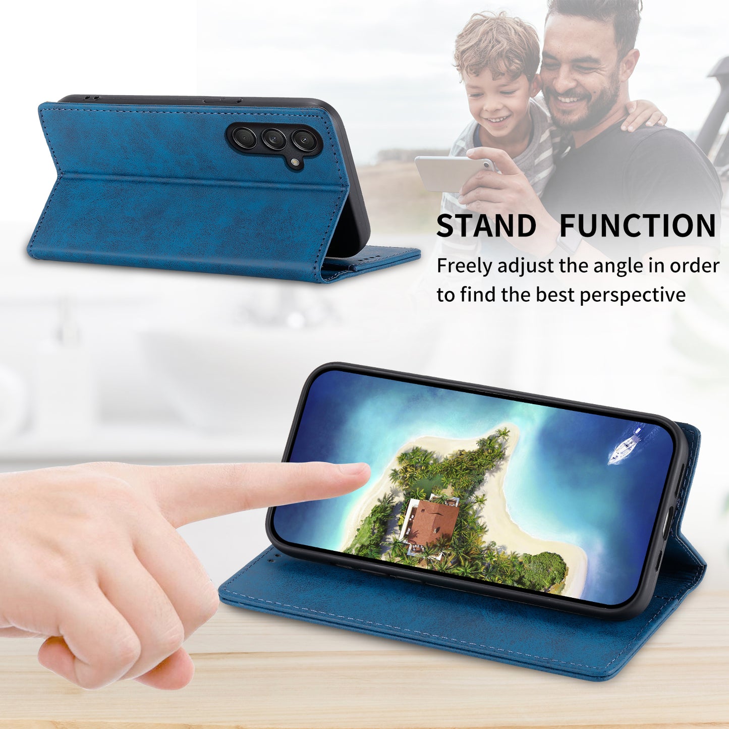 DF-05 For Samsung Galaxy M55 5G Case RFID Blocking Magnetic Closure Leather Phone Cover - Blue