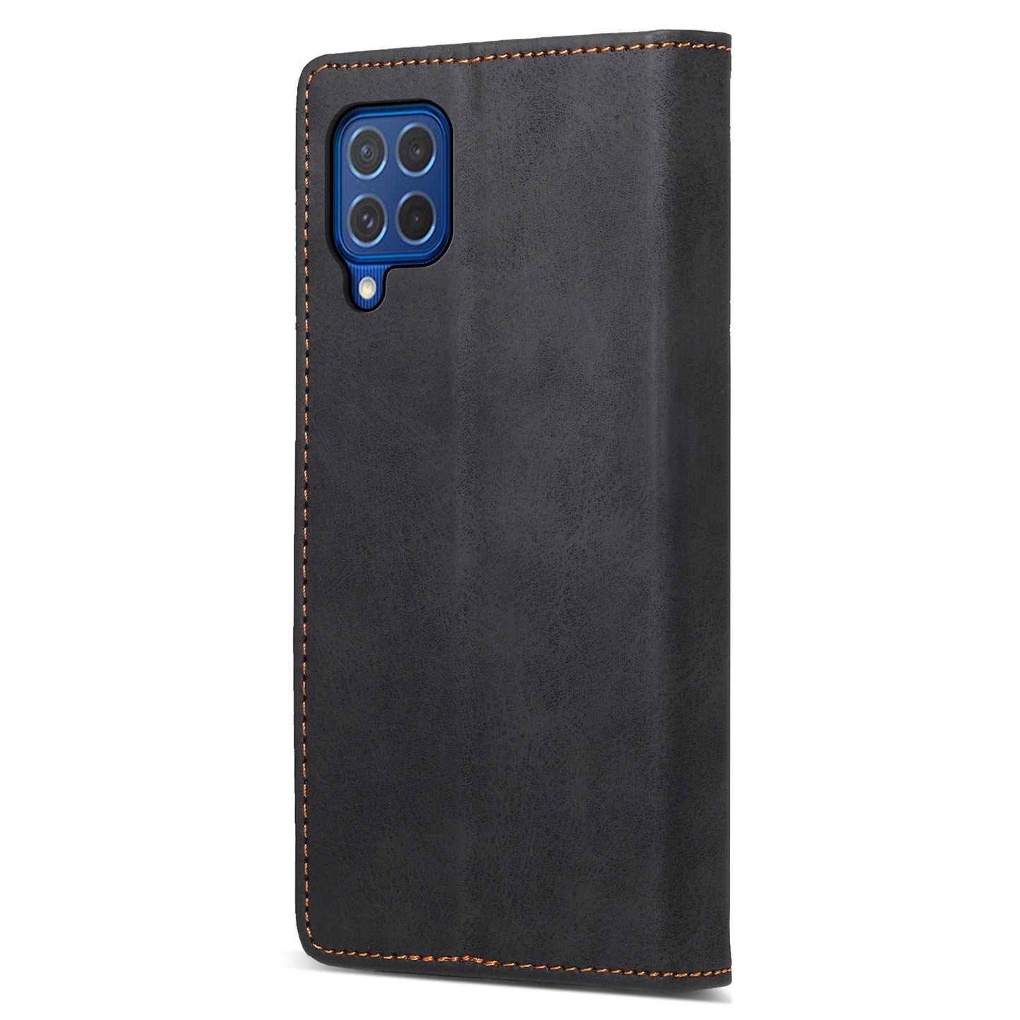 DF-05 For Samsung Galaxy M62 Wallet Case with RFID Blocking PU Leather Magnetic Absorption Phone Cover - Black