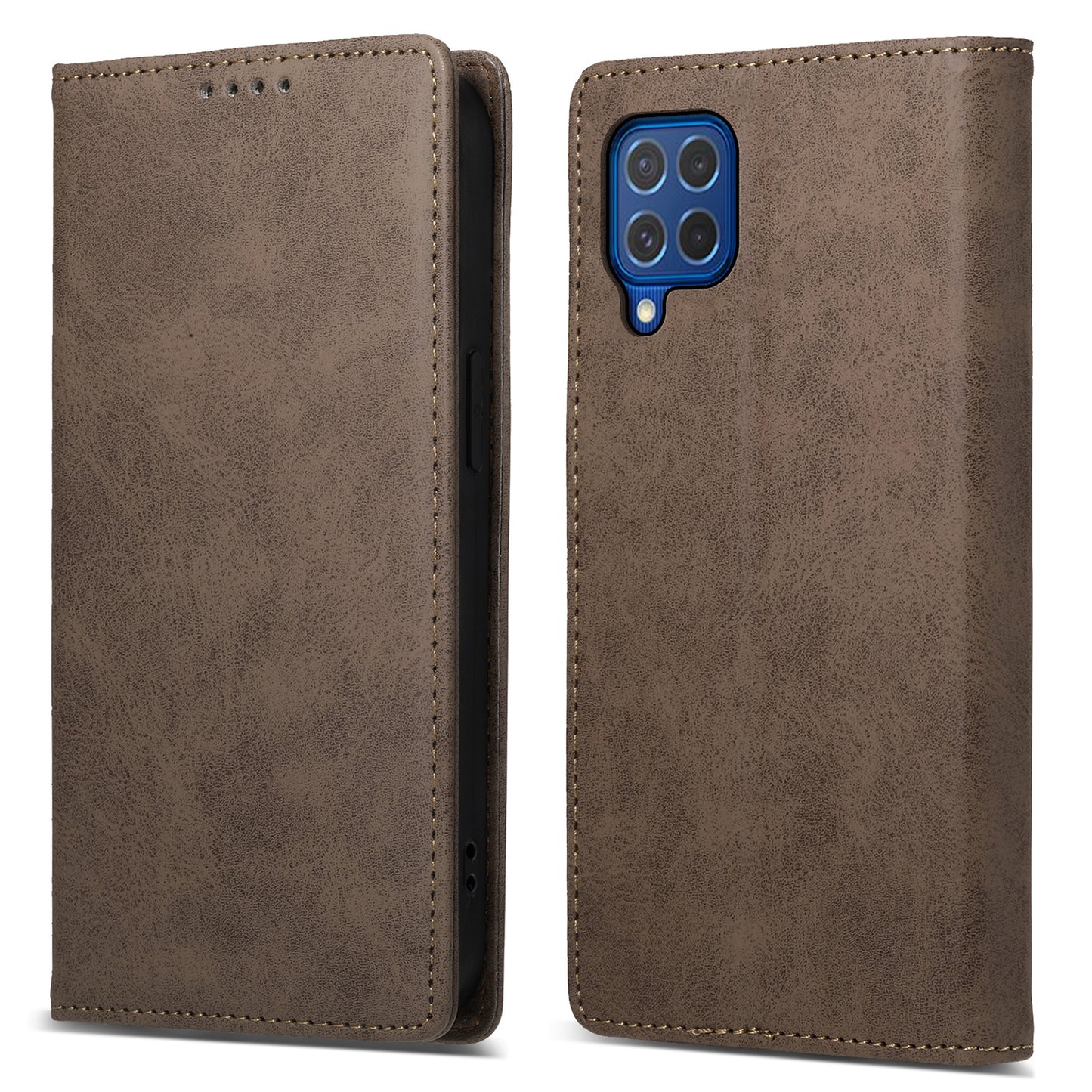 DF-05 For Samsung Galaxy M62 Wallet Case with RFID Blocking PU Leather Magnetic Absorption Phone Cover - Brown