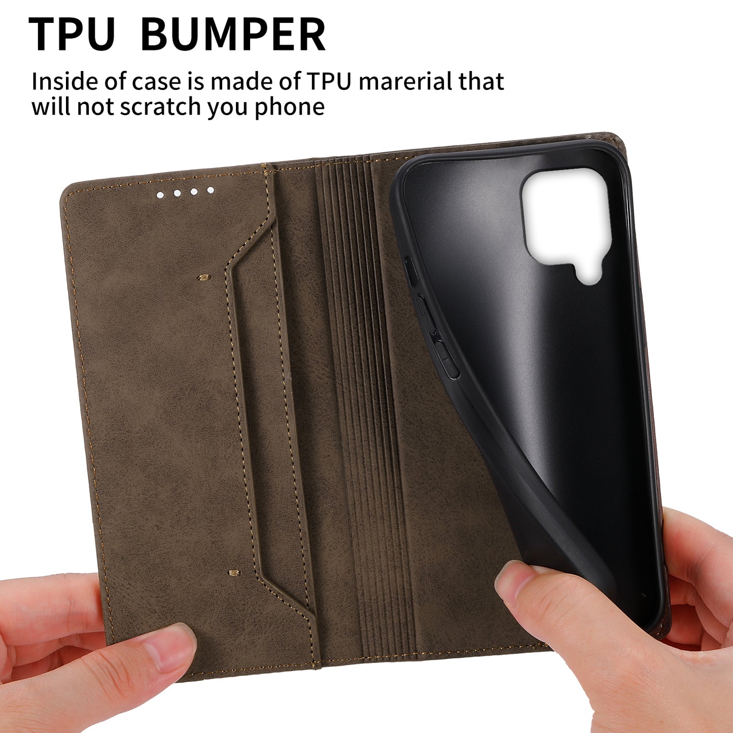 DF-05 For Samsung Galaxy M62 Wallet Case with RFID Blocking PU Leather Magnetic Absorption Phone Cover - Brown