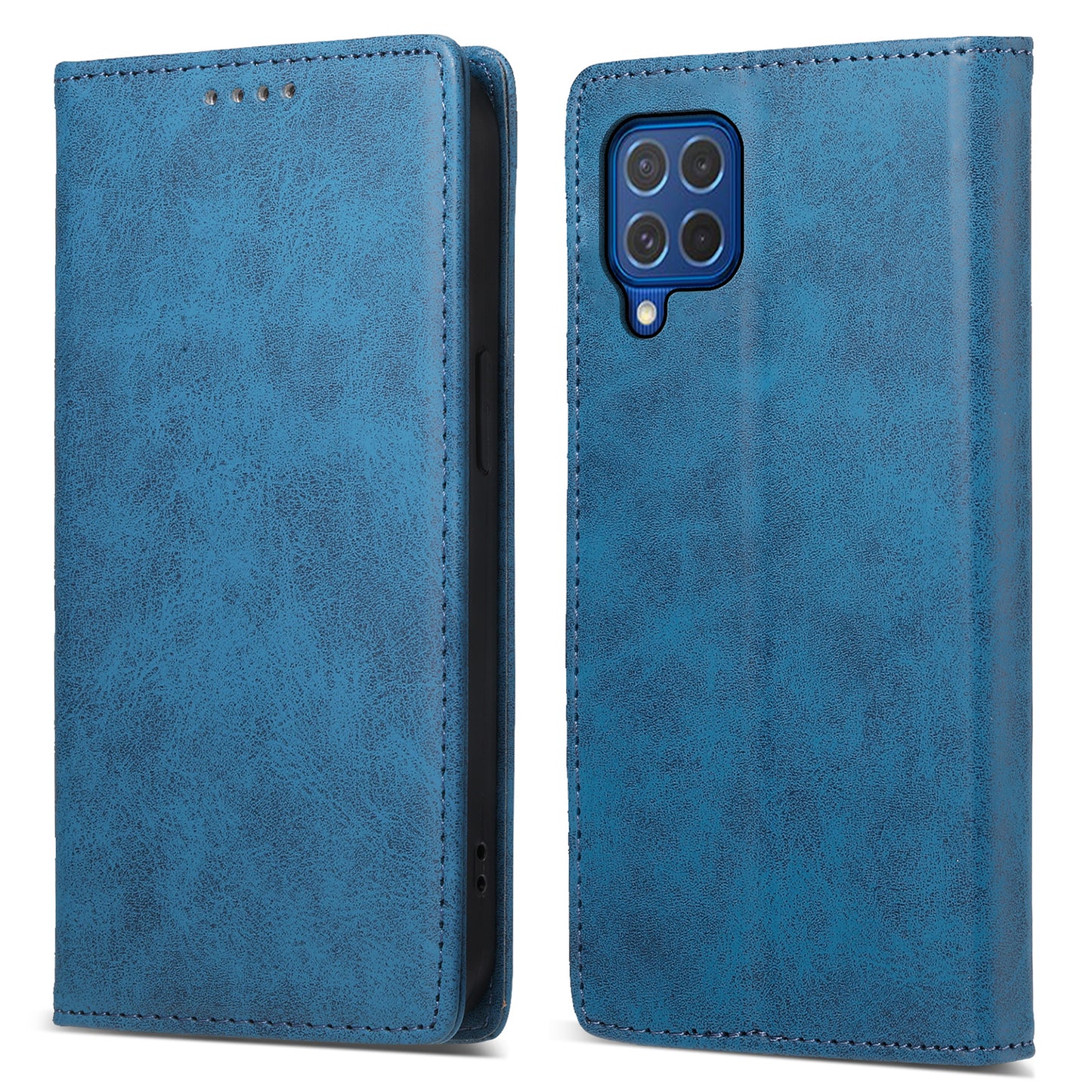 DF-05 For Samsung Galaxy M62 Wallet Case with RFID Blocking PU Leather Magnetic Absorption Phone Cover - Blue