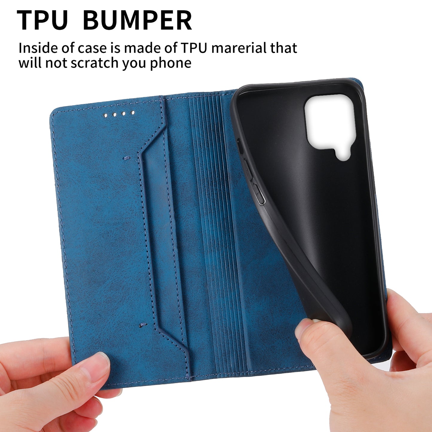 DF-05 For Samsung Galaxy M62 Wallet Case with RFID Blocking PU Leather Magnetic Absorption Phone Cover - Blue
