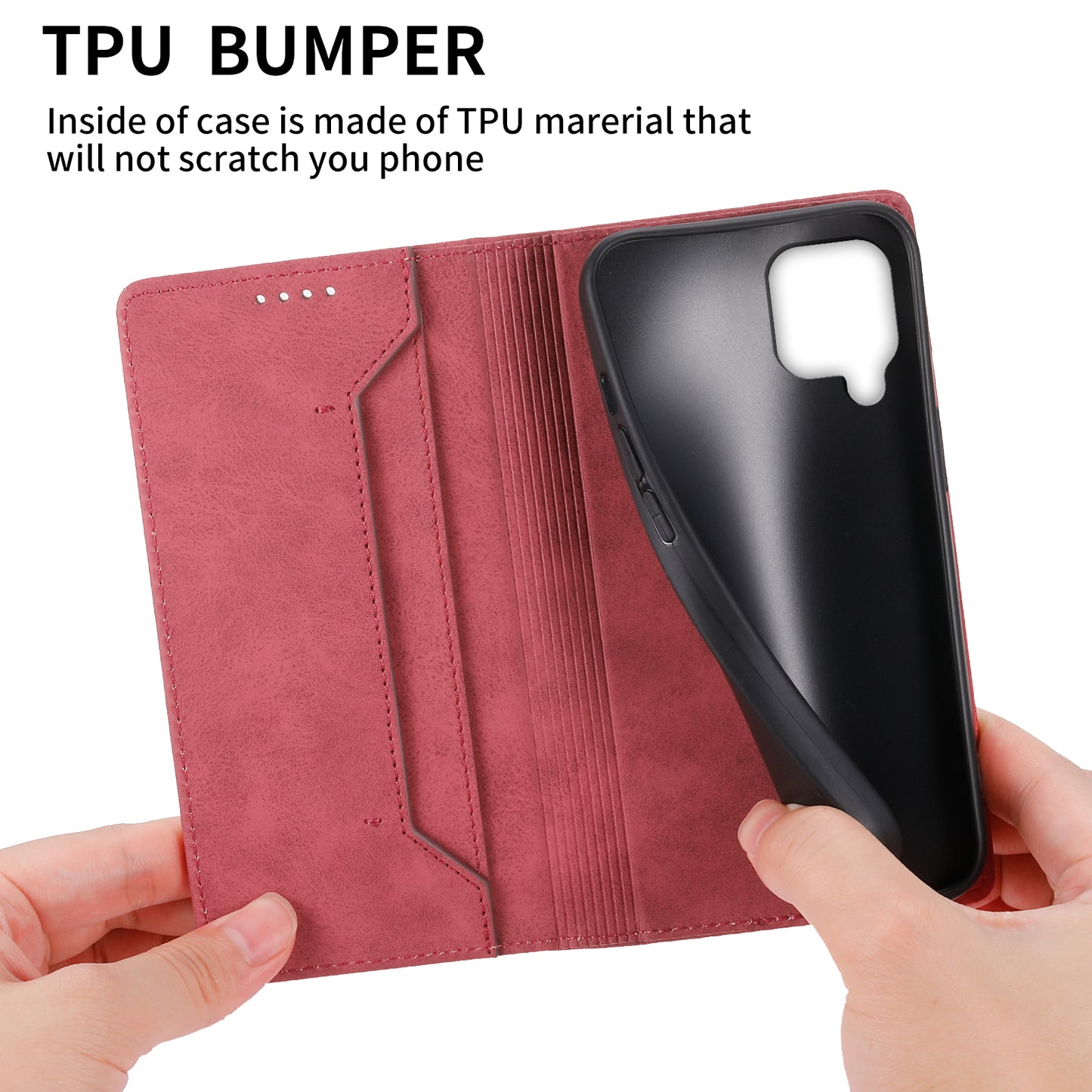 DF-05 For Samsung Galaxy M62 Wallet Case with RFID Blocking PU Leather Magnetic Absorption Phone Cover - Red