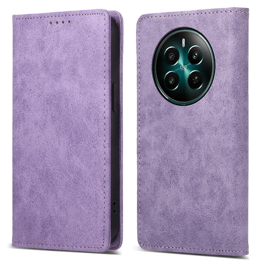 DF-05 For Realme 12+ 5G / Narzo 70 Pro 5G Case Magnetic PU Leather Wallet-Style Business Phone Cover - Purple