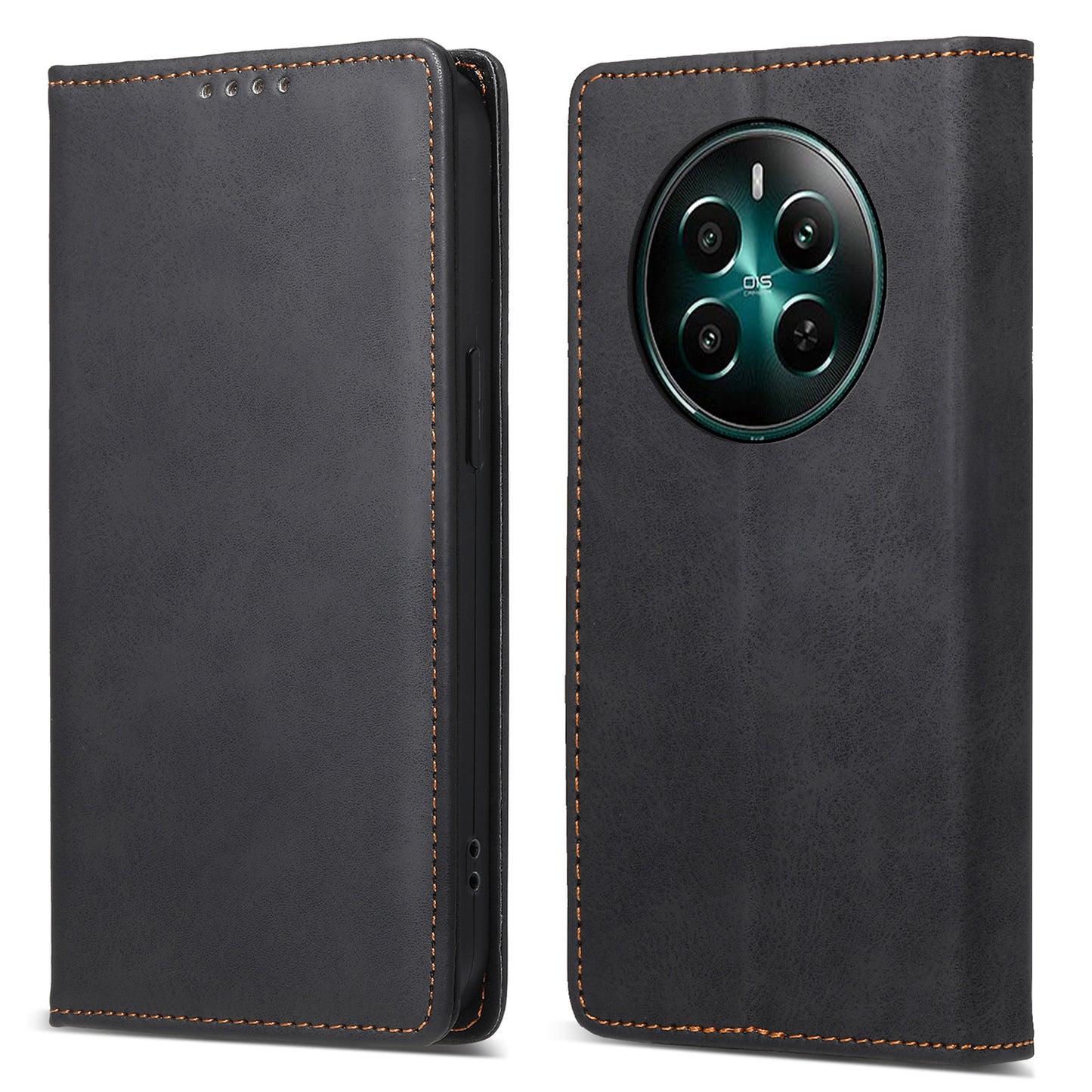DF-05 For Realme 12+ 5G / Narzo 70 Pro 5G Case Magnetic PU Leather Wallet-Style Business Phone Cover - Black