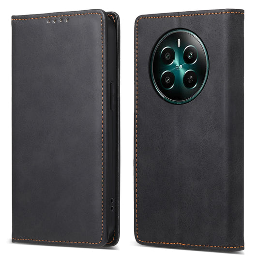 DF-05 For Realme 12+ 5G / Narzo 70 Pro 5G Case Magnetic PU Leather Wallet-Style Business Phone Cover - Black