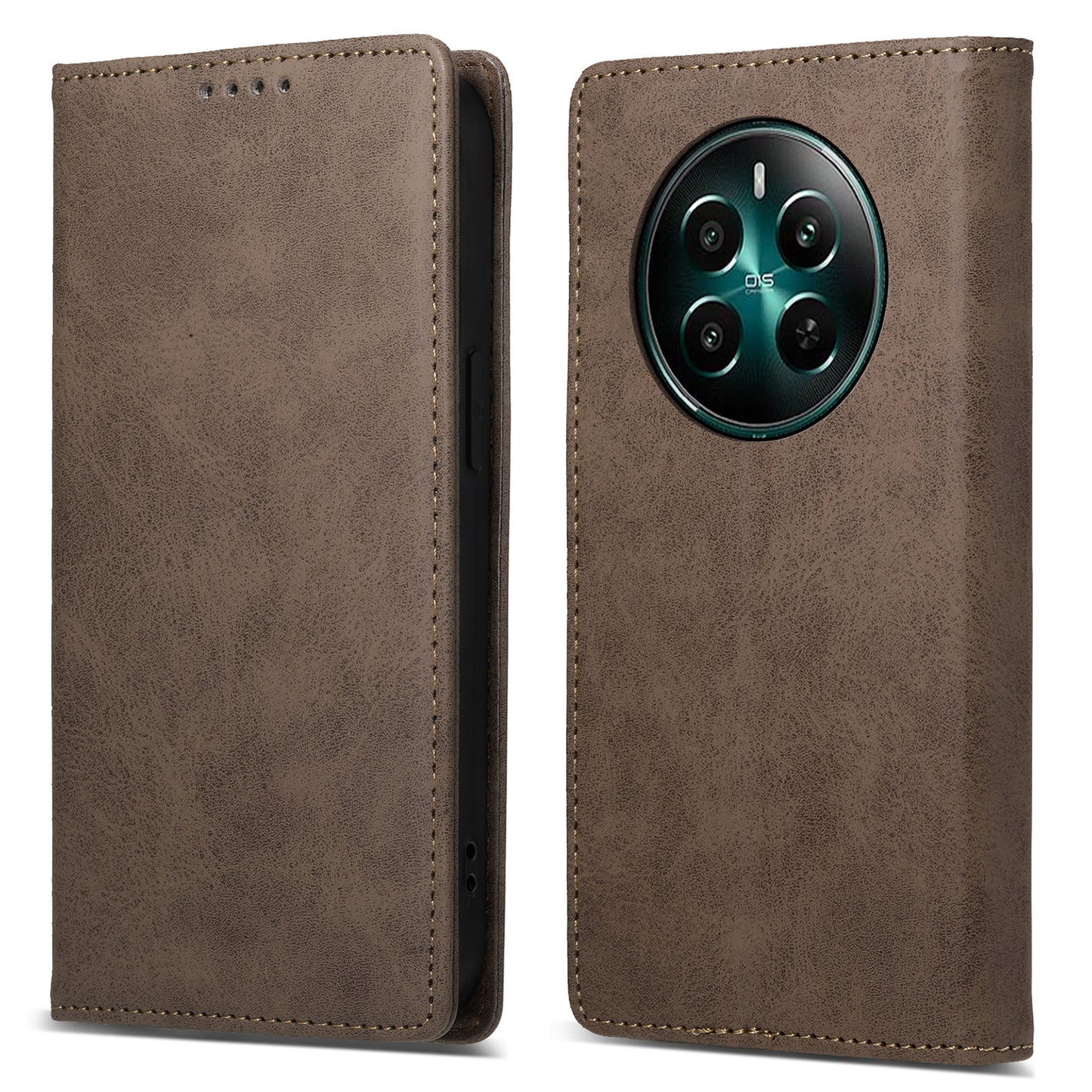 DF-05 For Realme 12+ 5G / Narzo 70 Pro 5G Case Magnetic PU Leather Wallet-Style Business Phone Cover - Brown