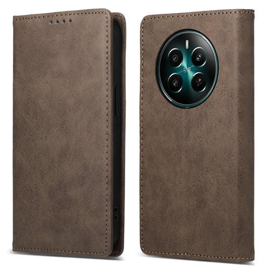 DF-05 For Realme 12+ 5G / Narzo 70 Pro 5G Case Magnetic PU Leather Wallet-Style Business Phone Cover - Brown