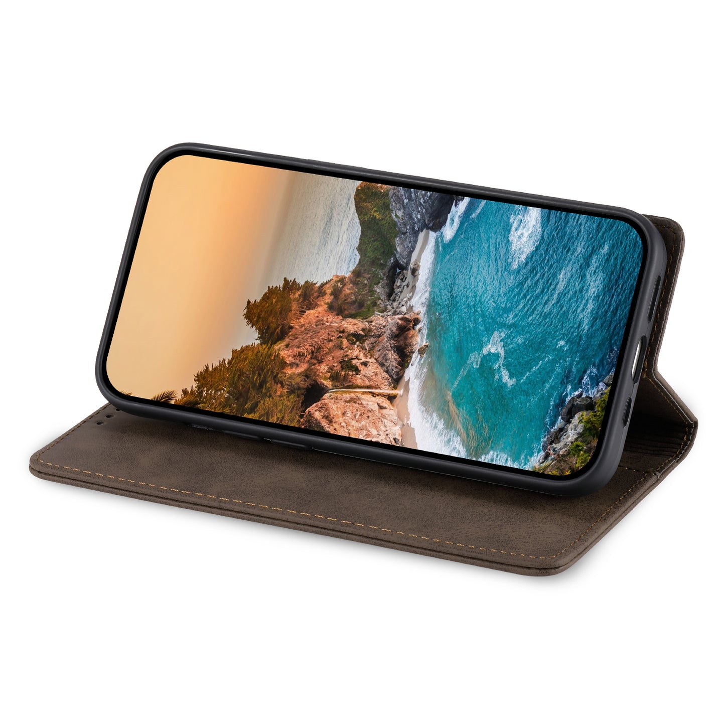 DF-05 For Realme 12+ 5G / Narzo 70 Pro 5G Case Magnetic PU Leather Wallet-Style Business Phone Cover - Brown