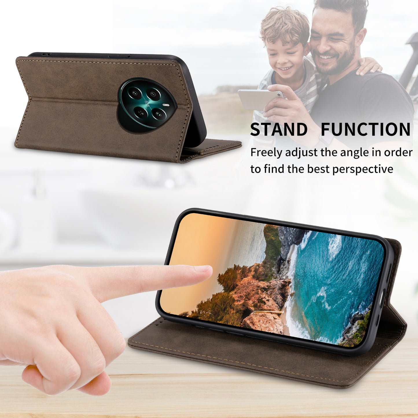 DF-05 For Realme 12+ 5G / Narzo 70 Pro 5G Case Magnetic PU Leather Wallet-Style Business Phone Cover - Brown