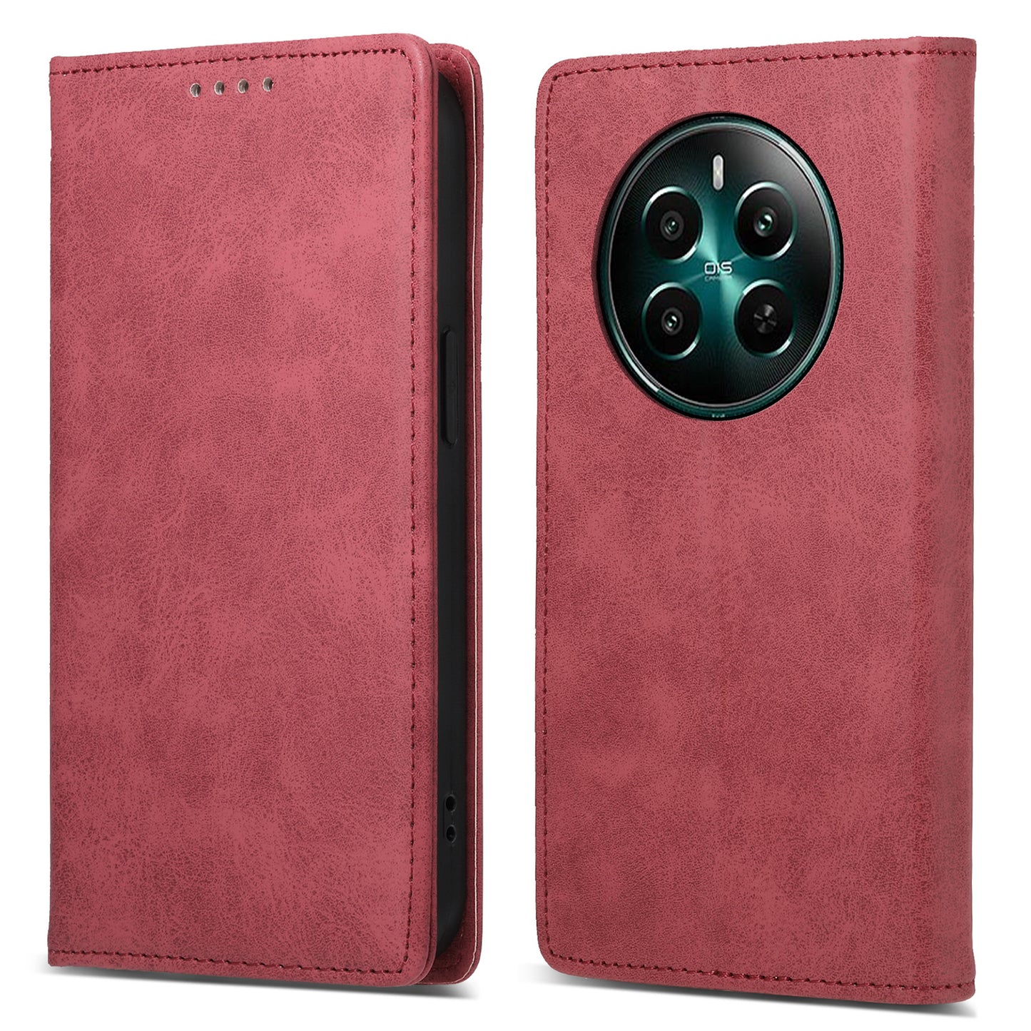 DF-05 For Realme 12+ 5G / Narzo 70 Pro 5G Case Magnetic PU Leather Wallet-Style Business Phone Cover - Red