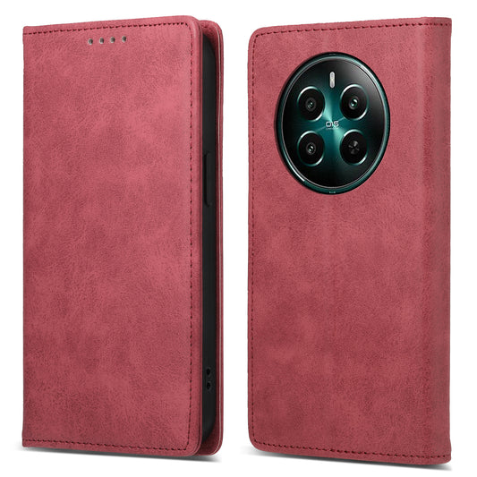 DF-05 For Realme 12+ 5G / Narzo 70 Pro 5G Case Magnetic PU Leather Wallet-Style Business Phone Cover - Red