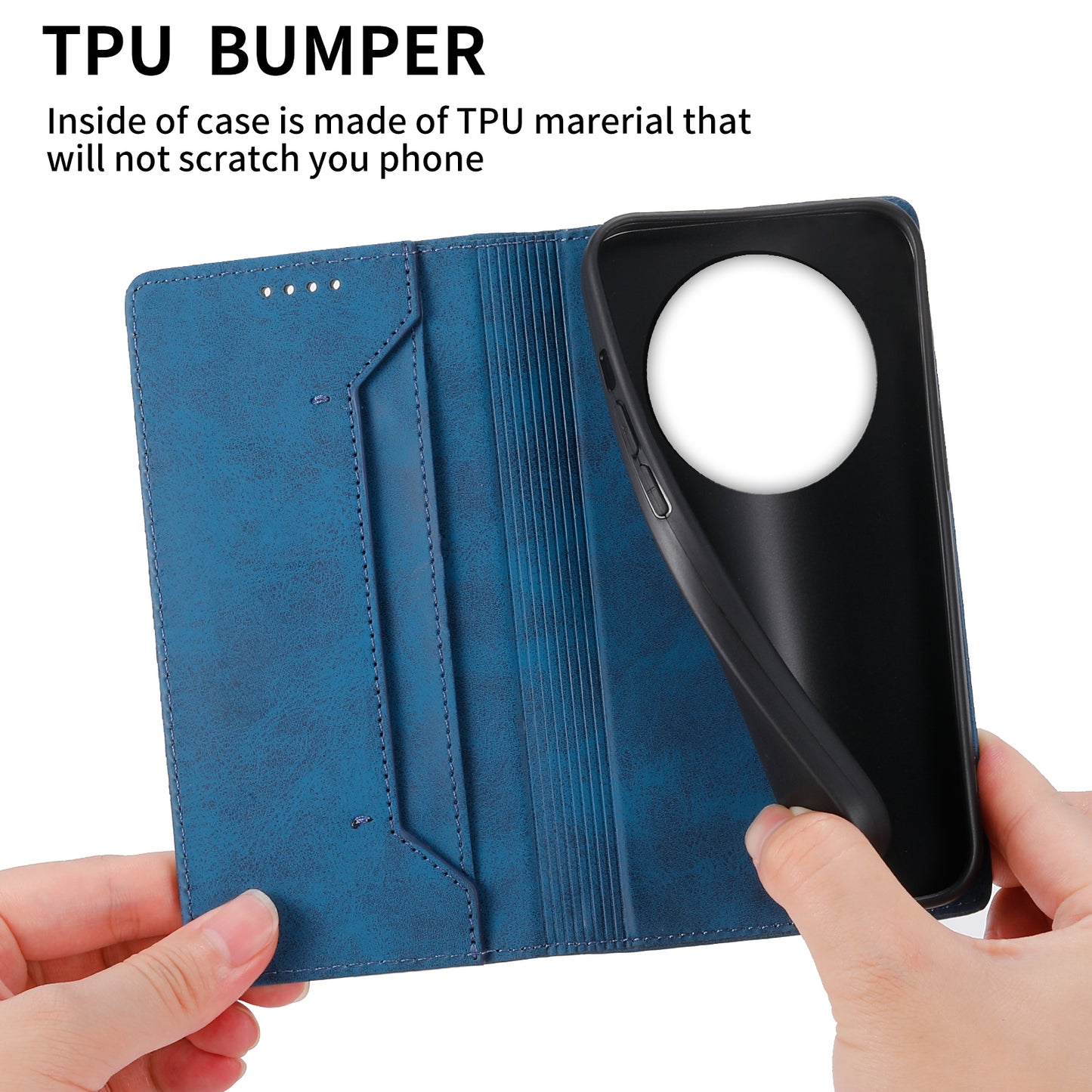 DF-05 For Realme 12+ 5G / Narzo 70 Pro 5G Case Magnetic PU Leather Wallet-Style Business Phone Cover - Blue
