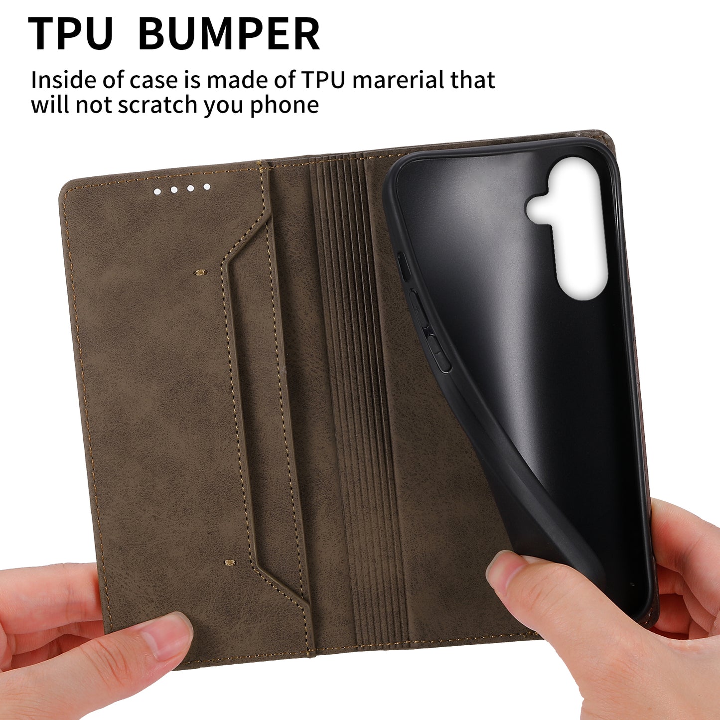 DF-05 For Samsung Galaxy M15 5G / F15 5G Case PU Leather Hidden Magnet Folio Phone Cover - Brown