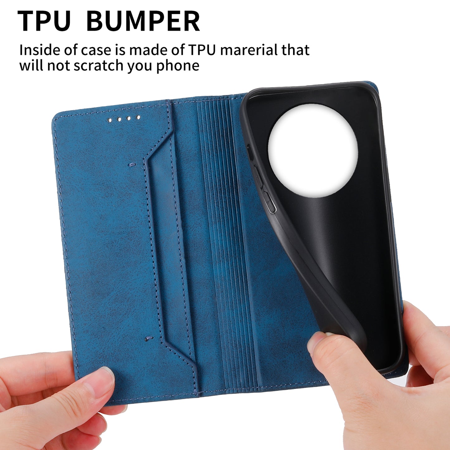 DF-05 For Realme 12 / 12x 5G Business Case PU Leather RFID Blocking Wallet Phone Cover - Blue