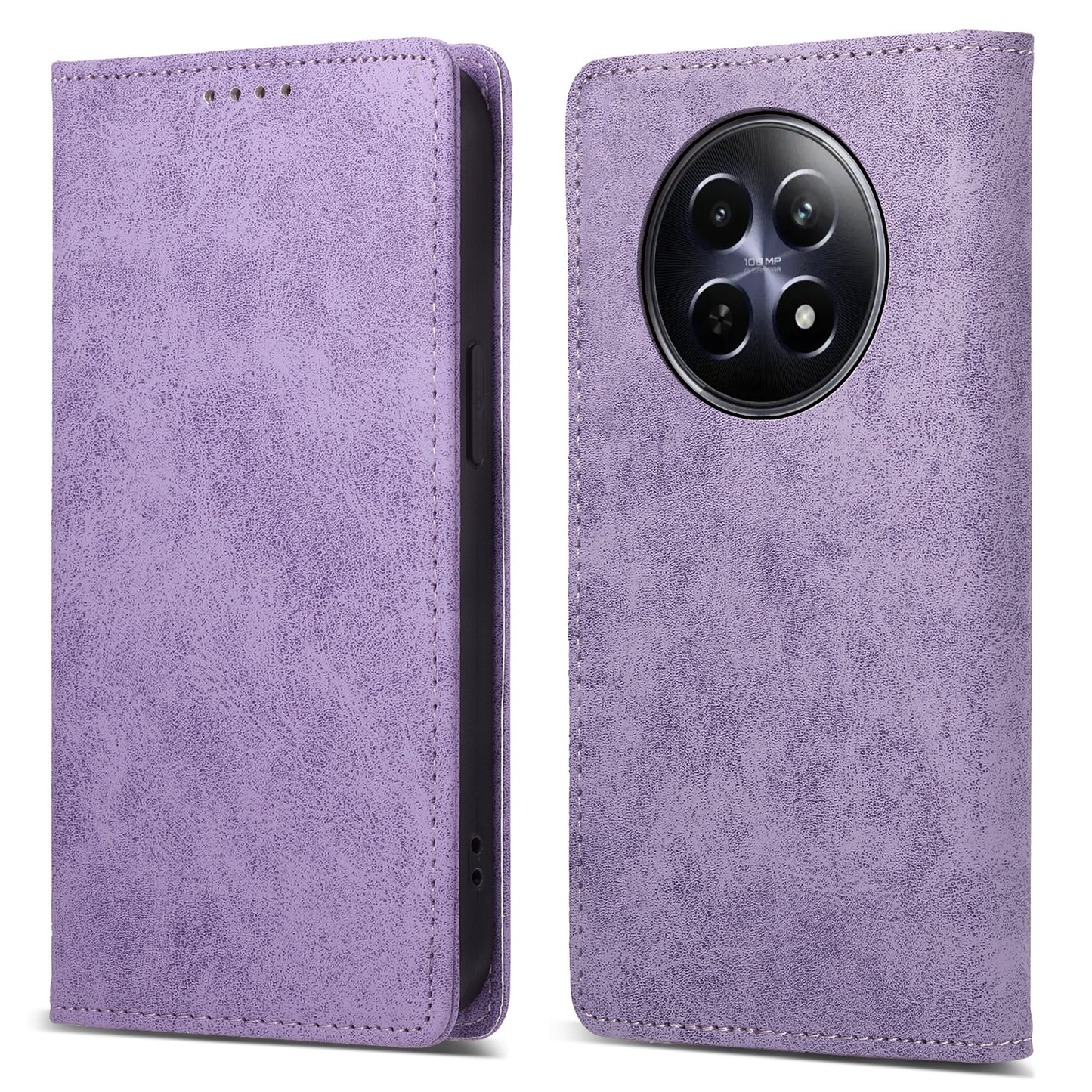 DF-05 For Realme 12 / 12x 5G Business Case PU Leather RFID Blocking Wallet Phone Cover - Purple