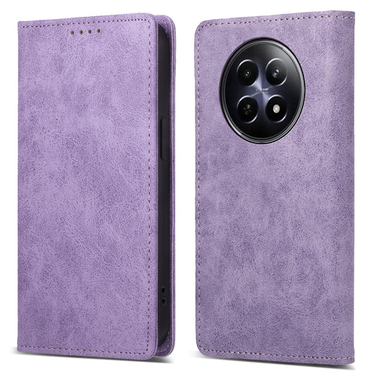 DF-05 For Realme 12 / 12x 5G Business Case PU Leather RFID Blocking Wallet Phone Cover - Purple
