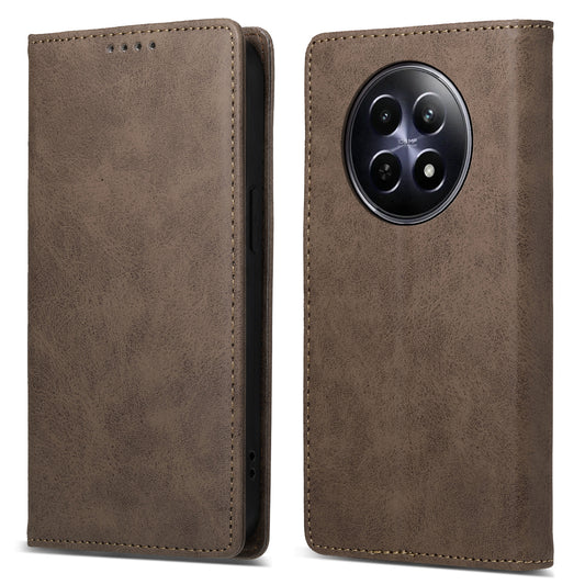 DF-05 For Realme 12 / 12x 5G Business Case PU Leather RFID Blocking Wallet Phone Cover - Brown