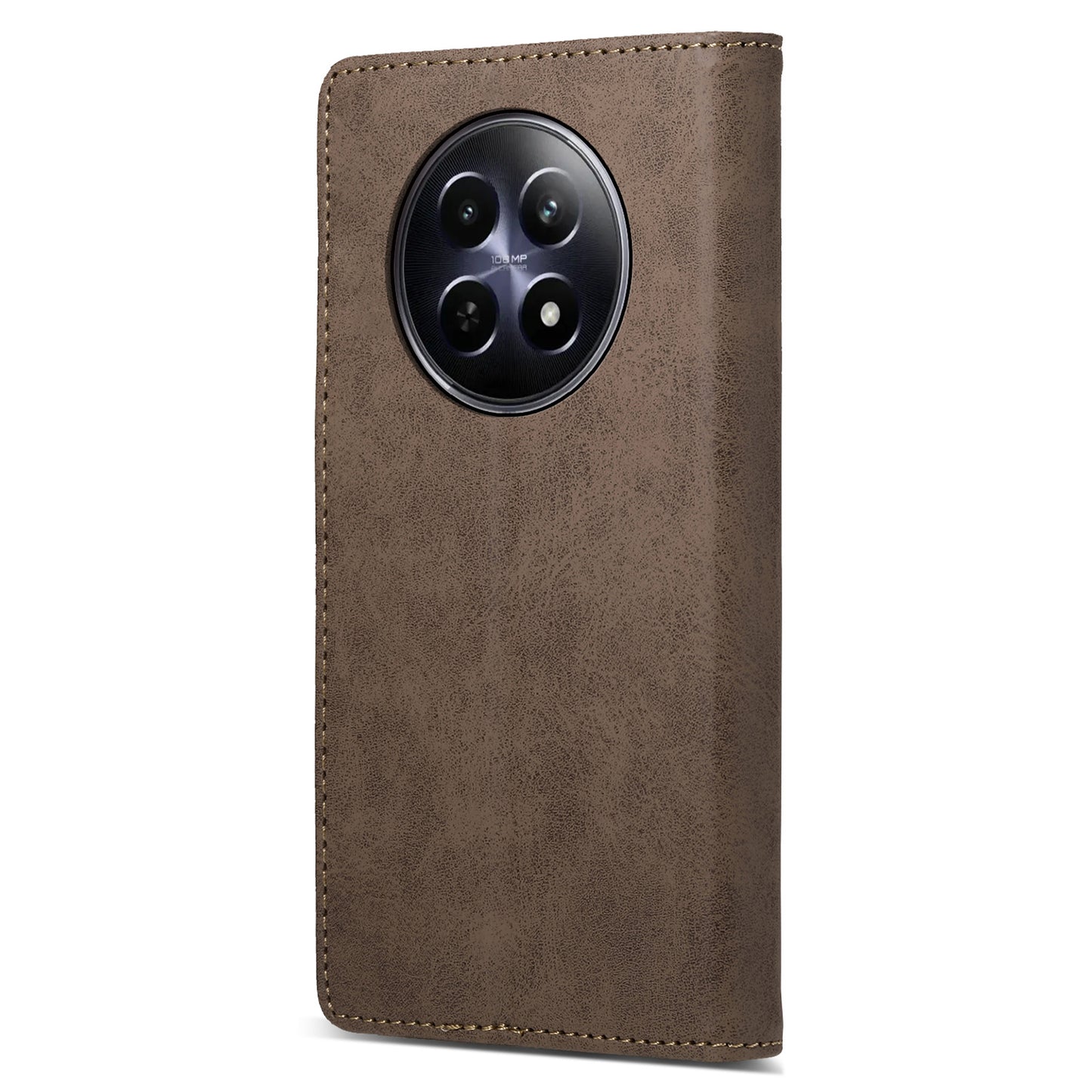 DF-05 For Realme 12 / 12x 5G Business Case PU Leather RFID Blocking Wallet Phone Cover - Brown
