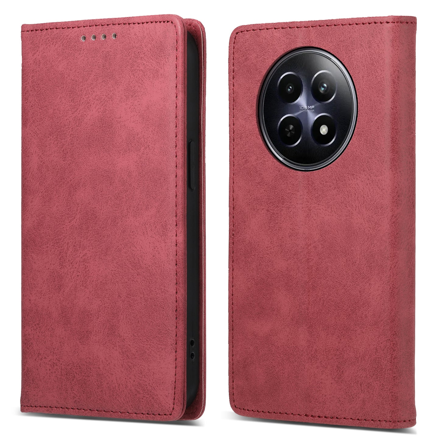 DF-05 For Realme 12 / 12x 5G Business Case PU Leather RFID Blocking Wallet Phone Cover - Red