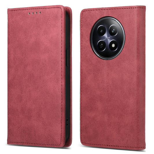 DF-05 For Realme 12 / 12x 5G Business Case PU Leather RFID Blocking Wallet Phone Cover - Red