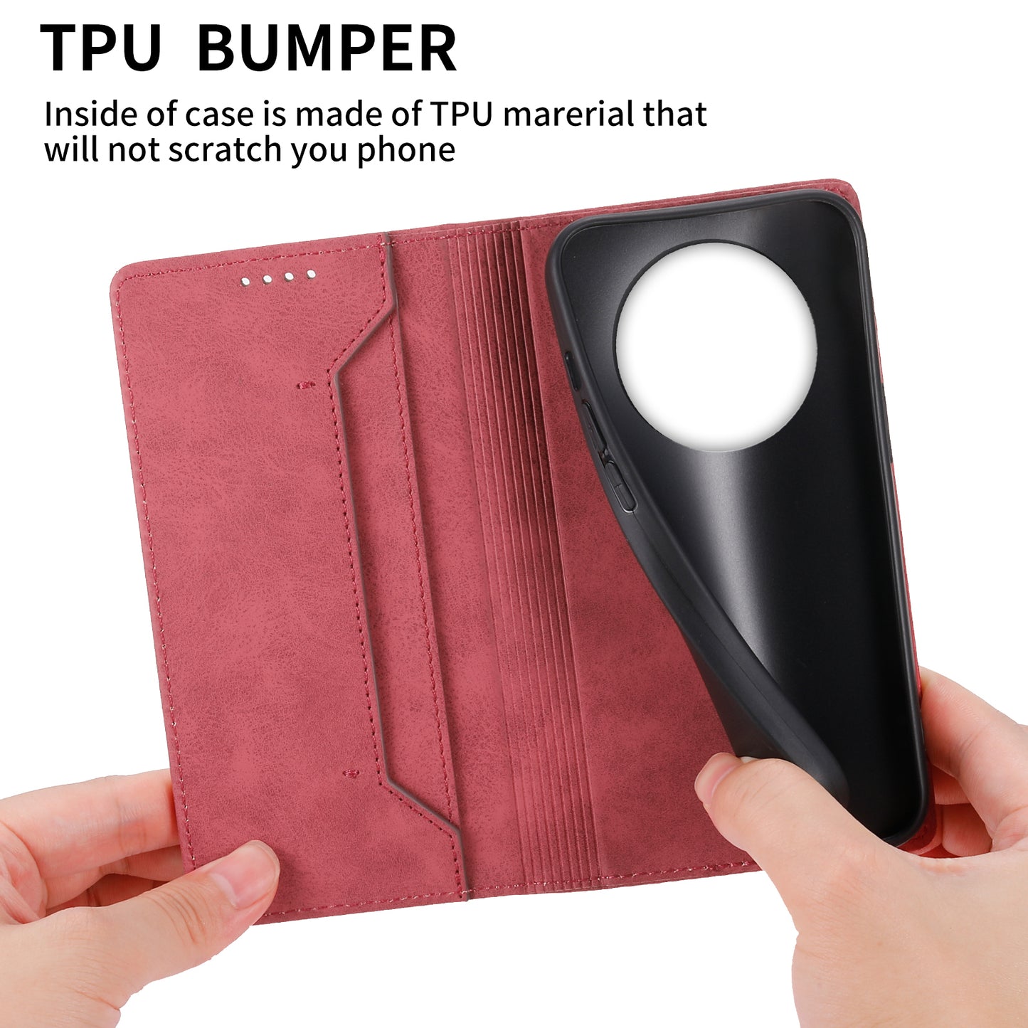 DF-05 For Realme 12 / 12x 5G Business Case PU Leather RFID Blocking Wallet Phone Cover - Red