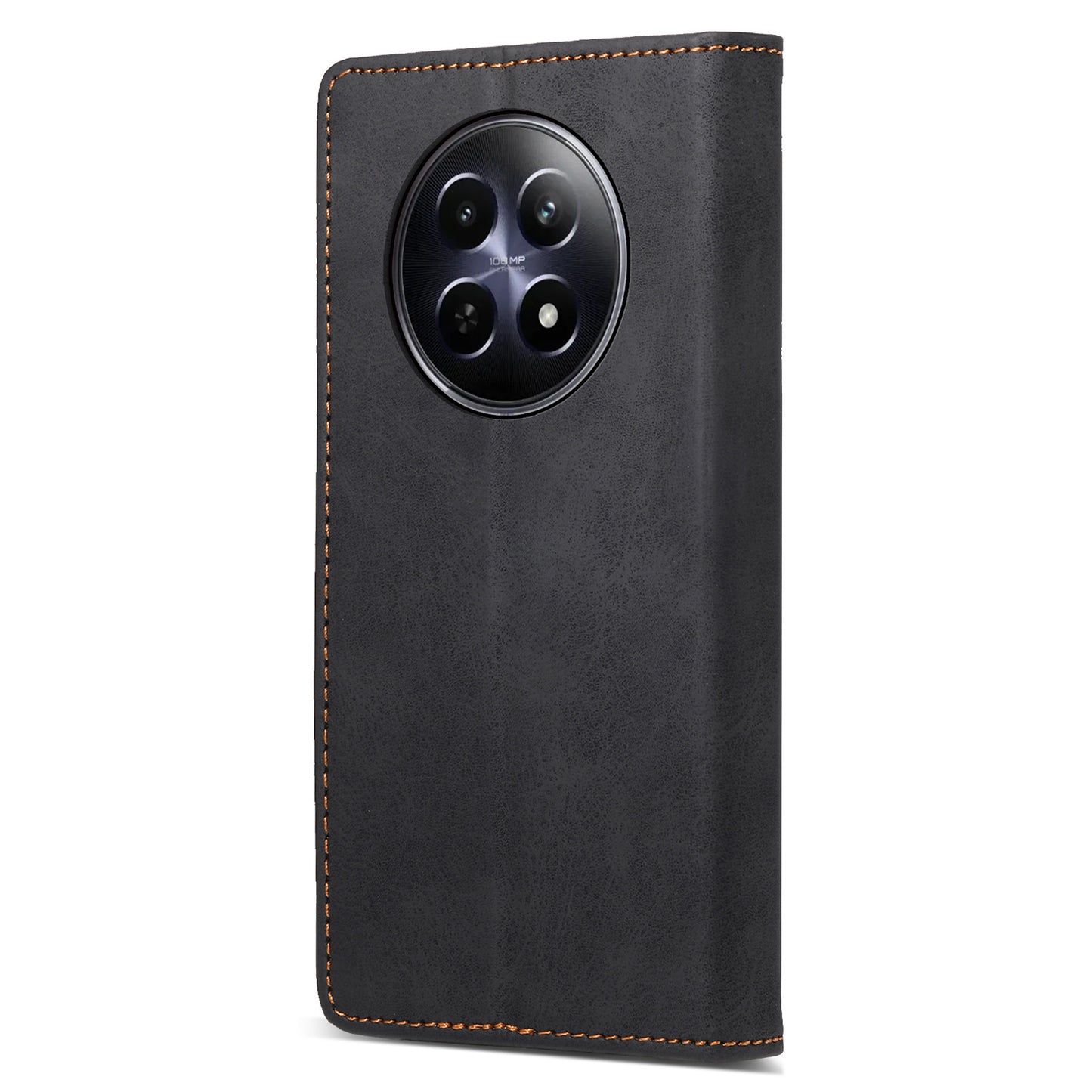 DF-05 For Realme 12 / 12x 5G Business Case PU Leather RFID Blocking Wallet Phone Cover - Black