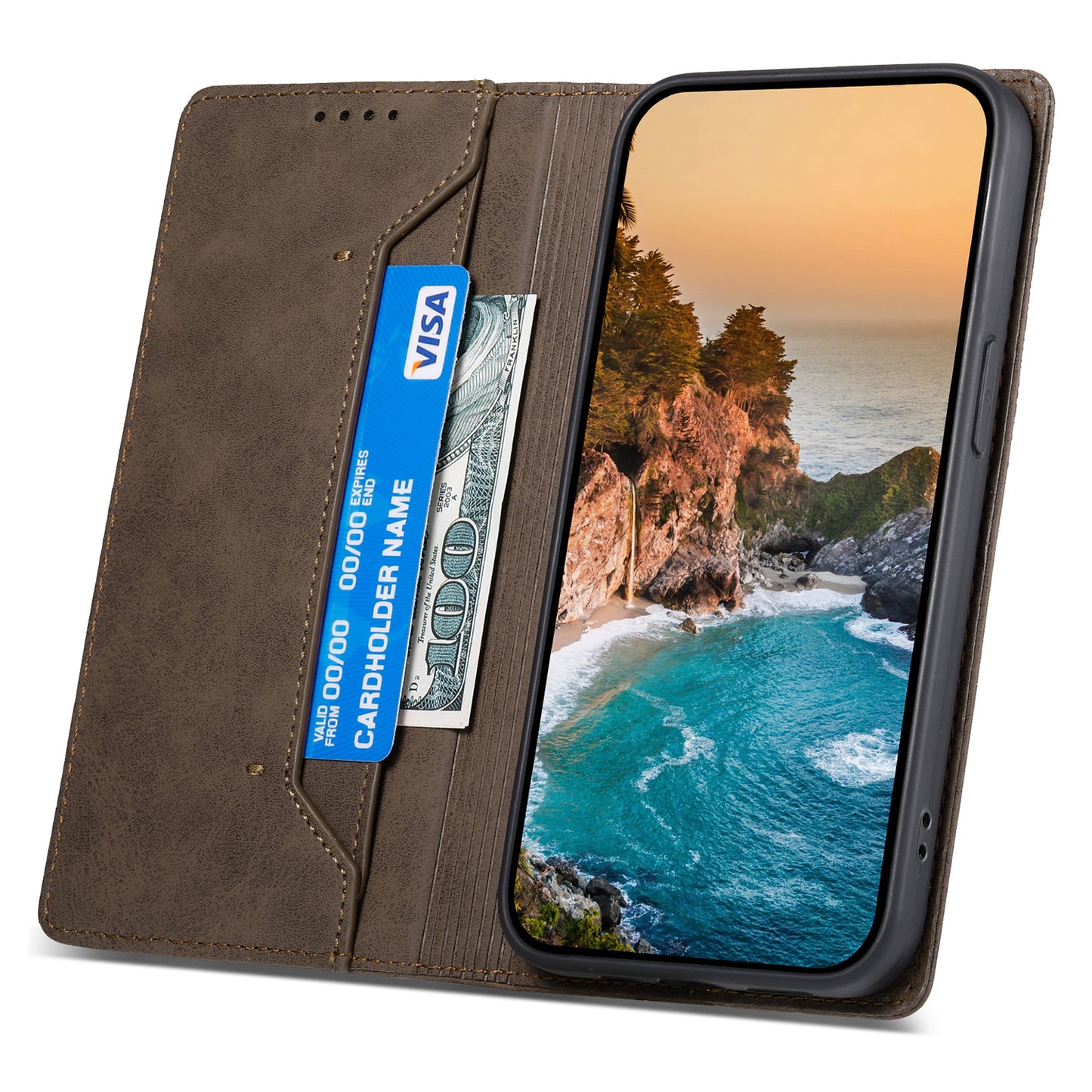 DF-05 For Oppo A2 5G / A79 5G Case RFID Blocking PU Leather Magnetic Closure Flip Phone Cover - Brown