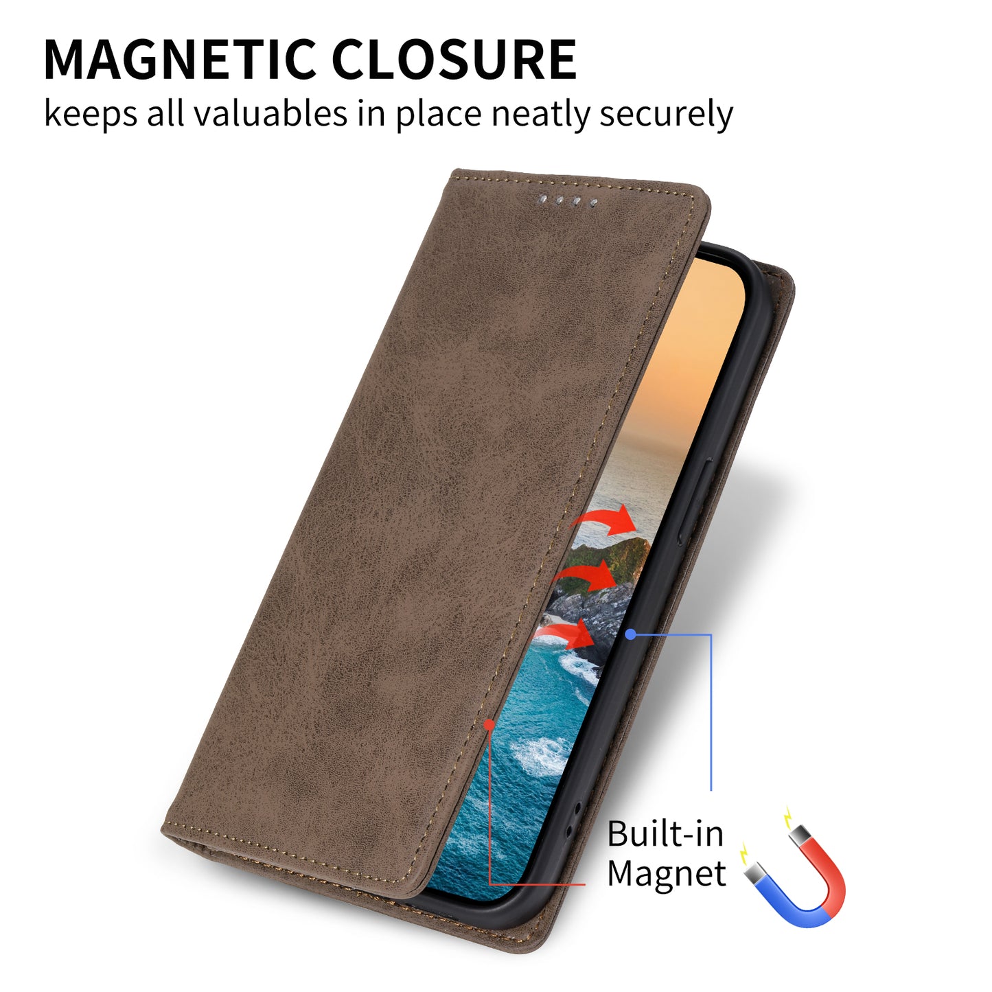 DF-05 For Oppo A2 5G / A79 5G Case RFID Blocking PU Leather Magnetic Closure Flip Phone Cover - Brown