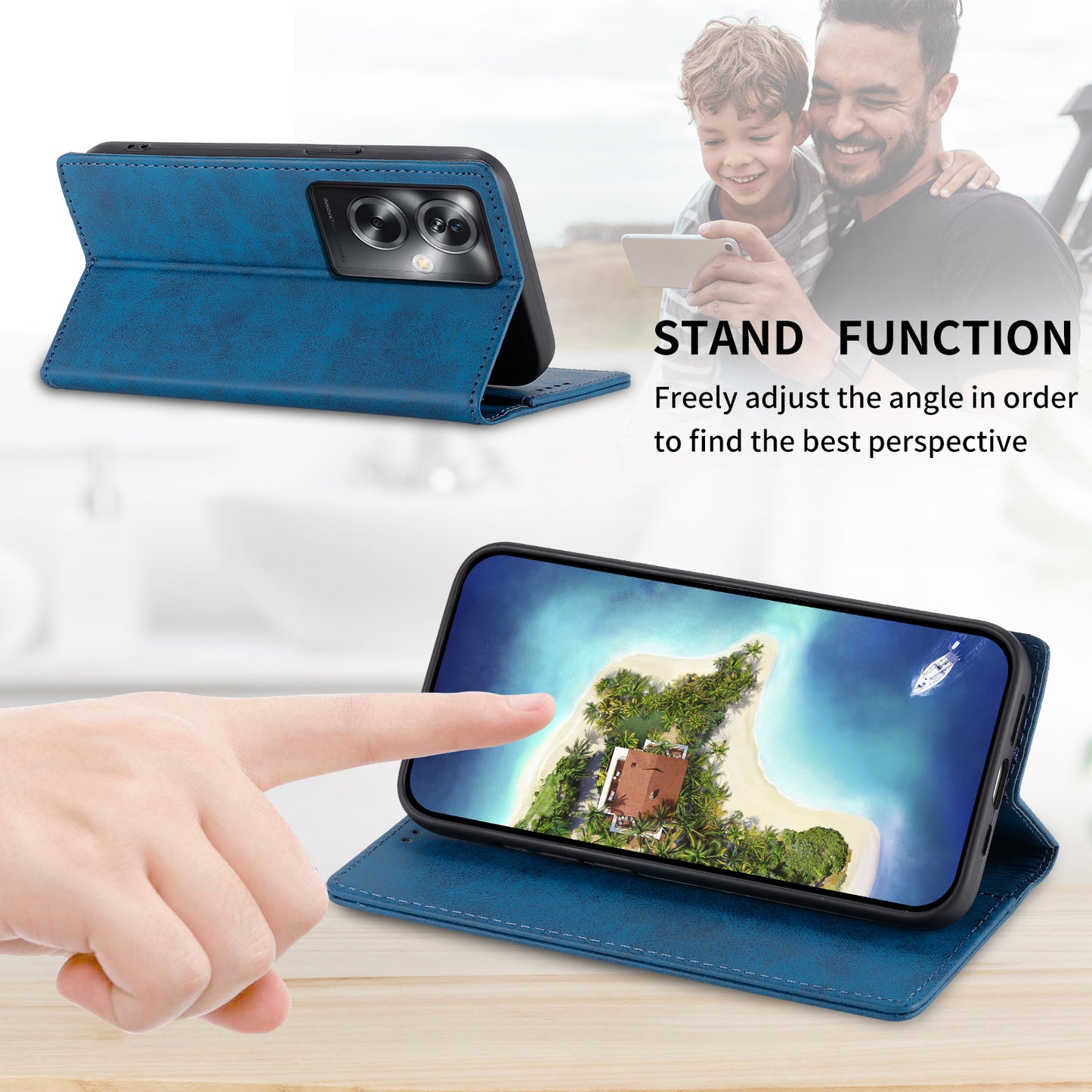 DF-05 For Oppo A2 5G / A79 5G Case RFID Blocking PU Leather Magnetic Closure Flip Phone Cover - Blue
