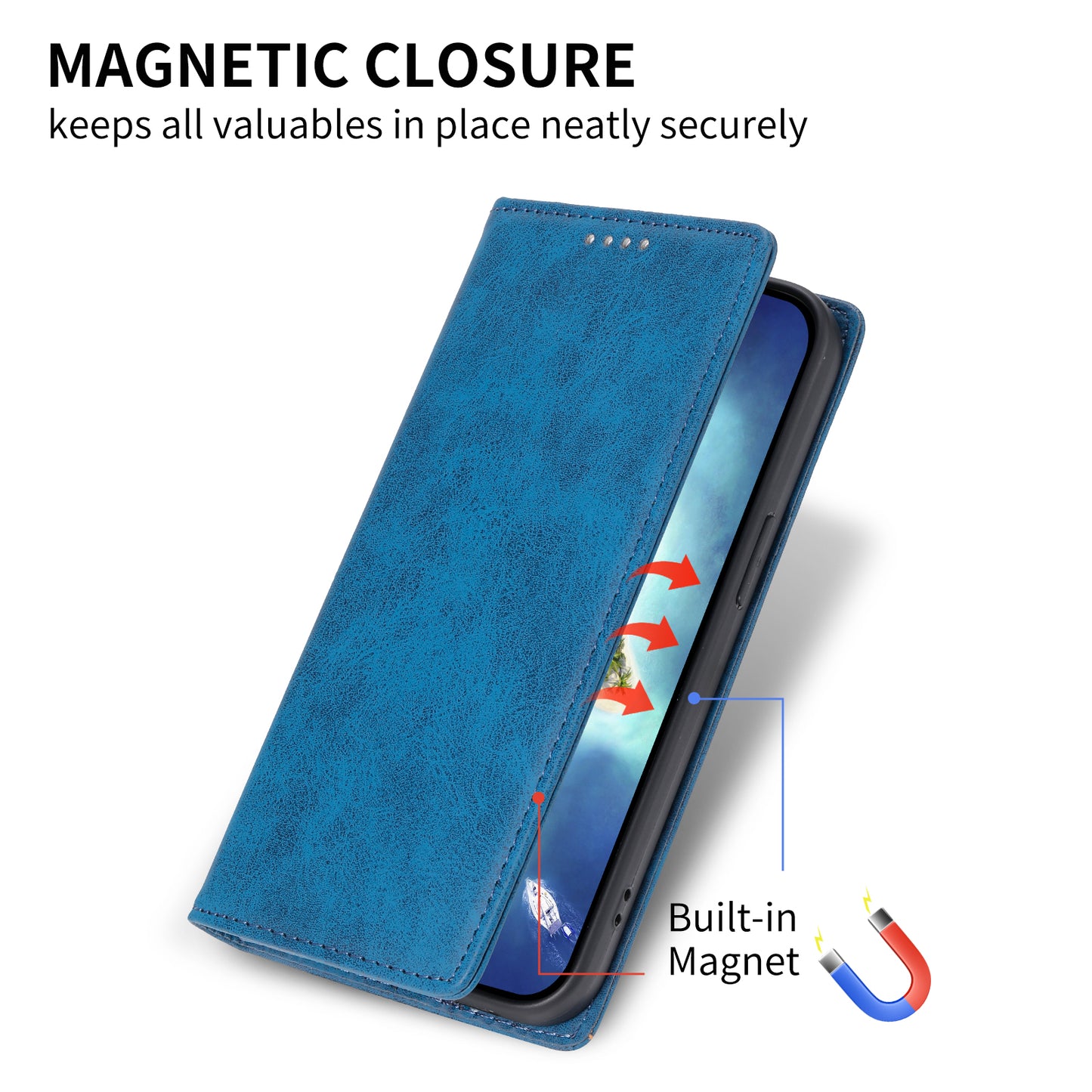 DF-05 For Oppo A2 5G / A79 5G Case RFID Blocking PU Leather Magnetic Closure Flip Phone Cover - Blue