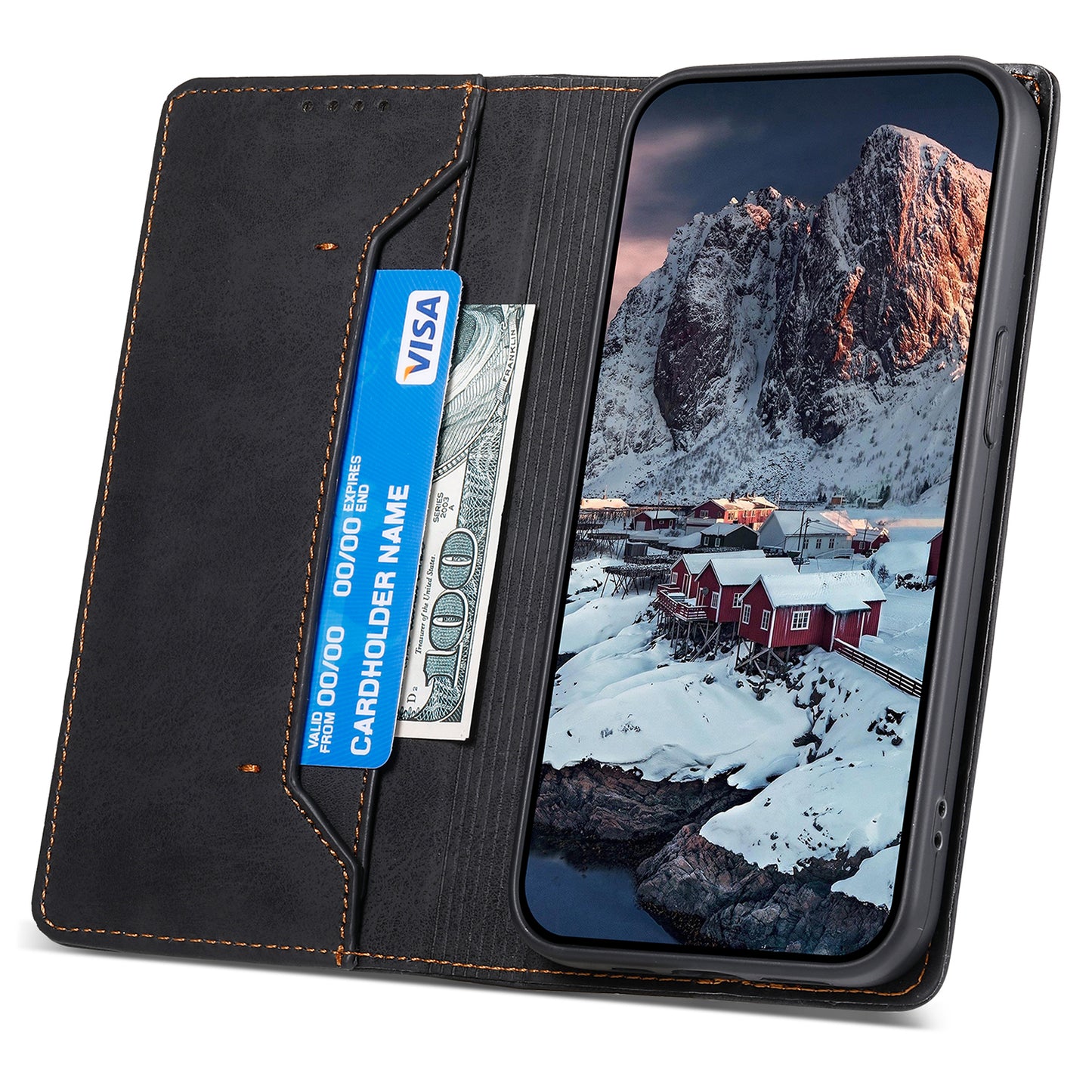 DF-05 For Oppo A2 5G / A79 5G Case RFID Blocking PU Leather Magnetic Closure Flip Phone Cover - Black