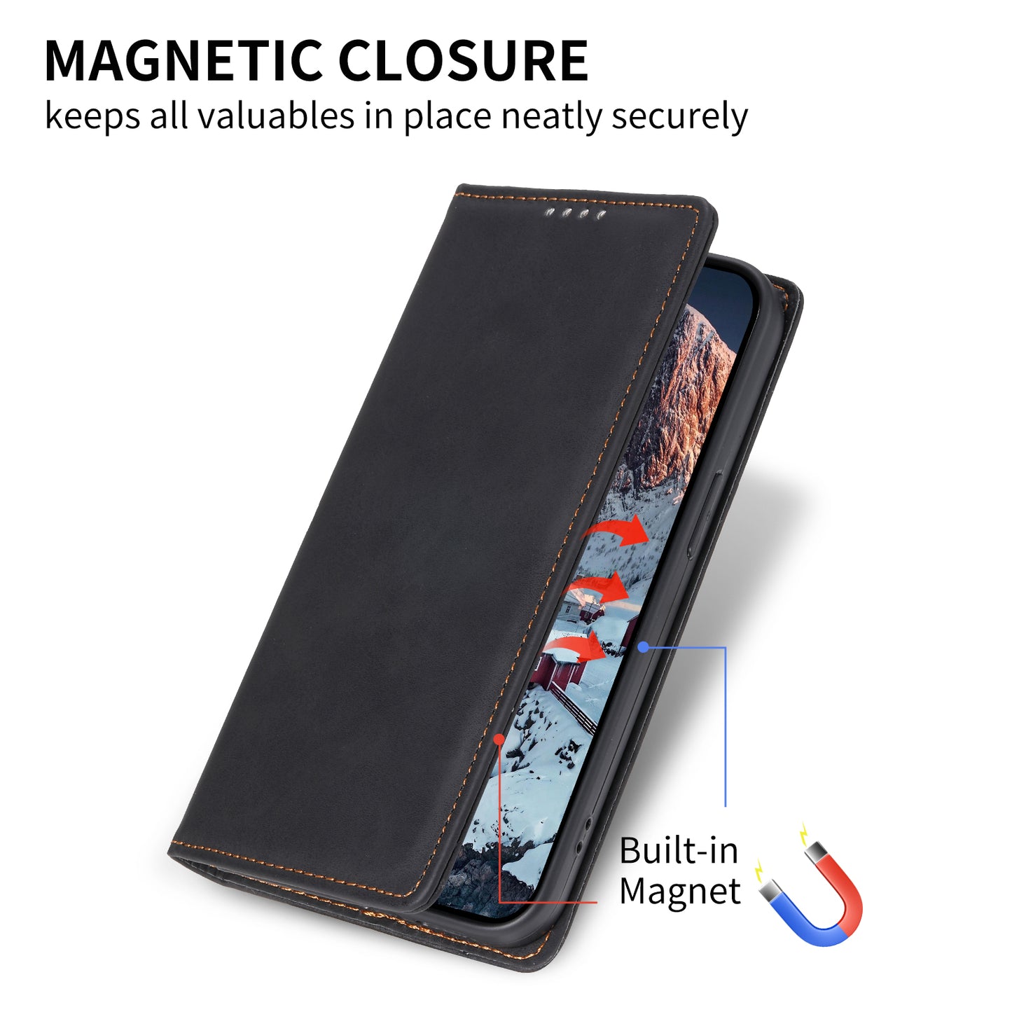 DF-05 For Oppo A2 5G / A79 5G Case RFID Blocking PU Leather Magnetic Closure Flip Phone Cover - Black