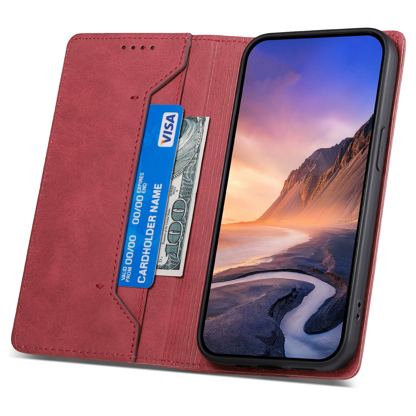 DF-05 For Oppo A2 5G / A79 5G Case RFID Blocking PU Leather Magnetic Closure Flip Phone Cover - Red