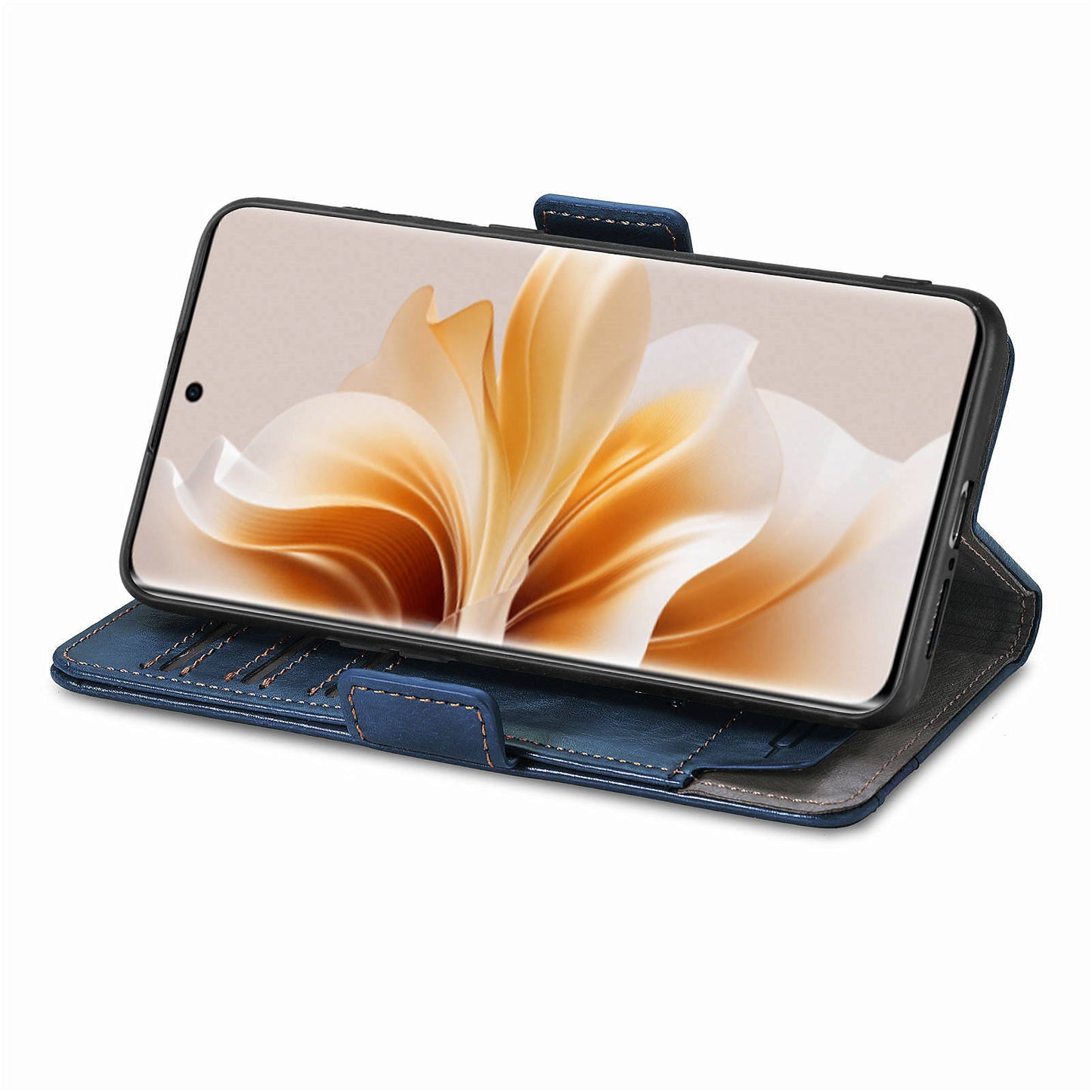 CASENEO 002 Series For Oppo Reno11 Pro 5G (Global) Leather Case Wallet Design Splicing Smart Phone Cover - Dark Blue