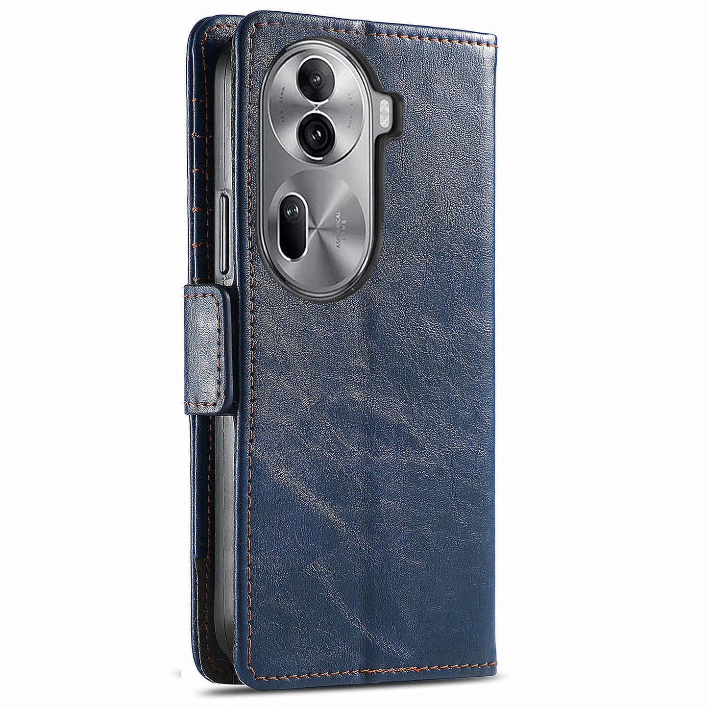 CASENEO 002 Series For Oppo Reno11 Pro 5G (Global) Leather Case Wallet Design Splicing Smart Phone Cover - Dark Blue