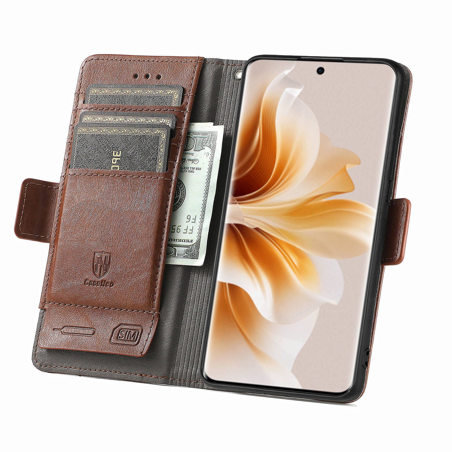 CASENEO 002 Series For Oppo Reno11 Pro 5G (Global) Leather Case Wallet Design Splicing Smart Phone Cover - Dark Brown