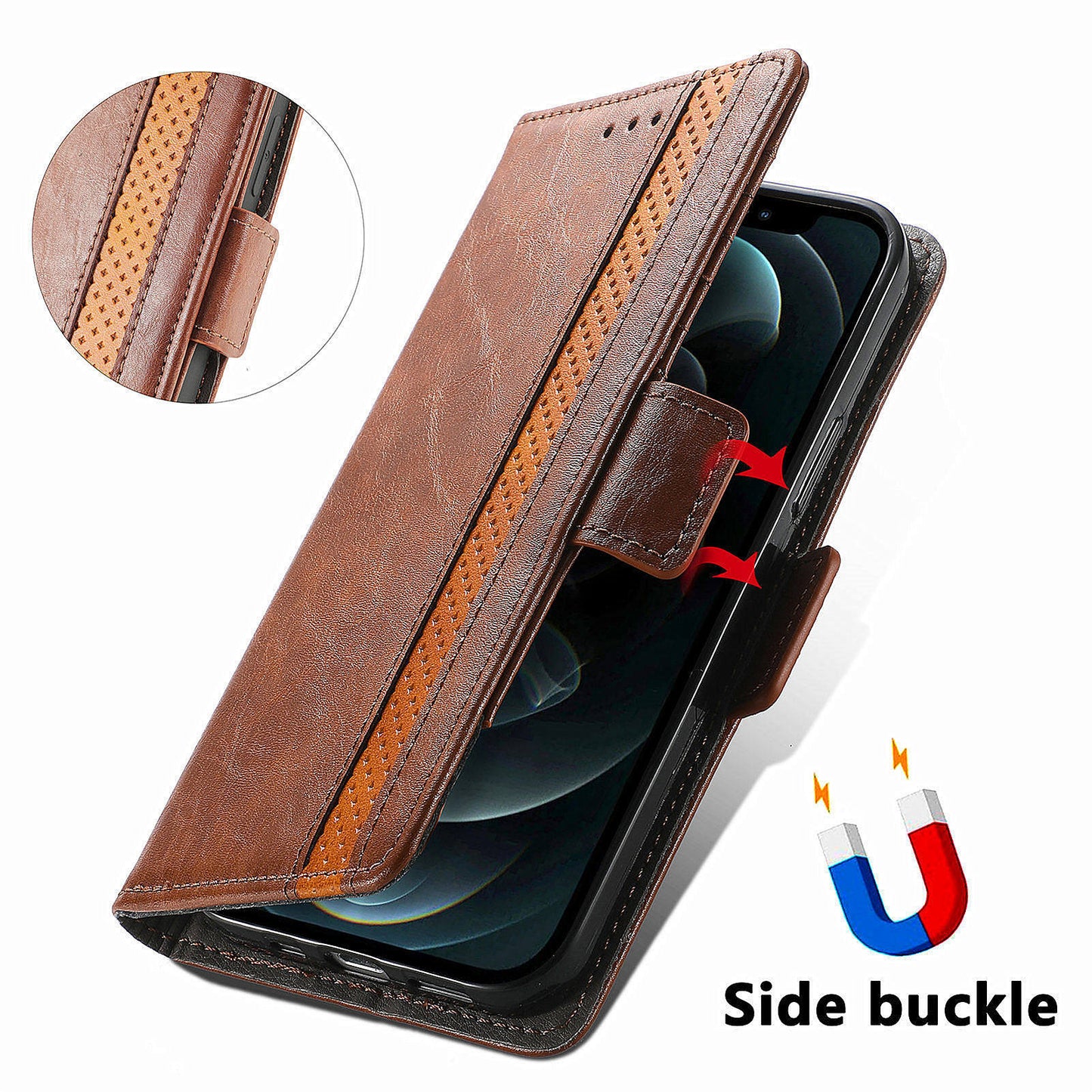 CASENEO 002 Series For Oppo Reno11 Pro 5G (Global) Leather Case Wallet Design Splicing Smart Phone Cover - Dark Brown