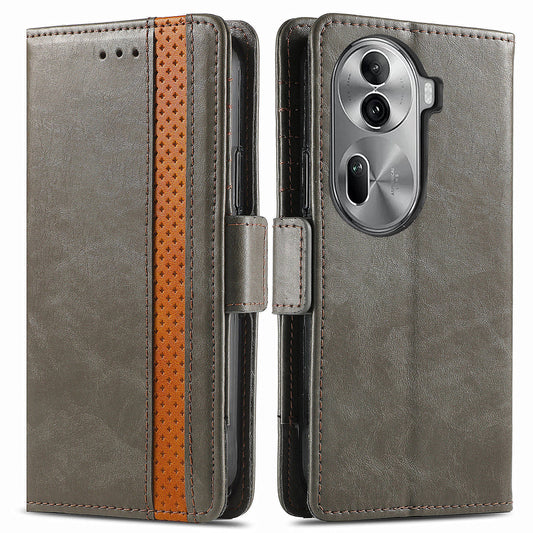 CASENEO 002 Series For Oppo Reno11 Pro 5G (Global) Leather Case Wallet Design Splicing Smart Phone Cover - Grey