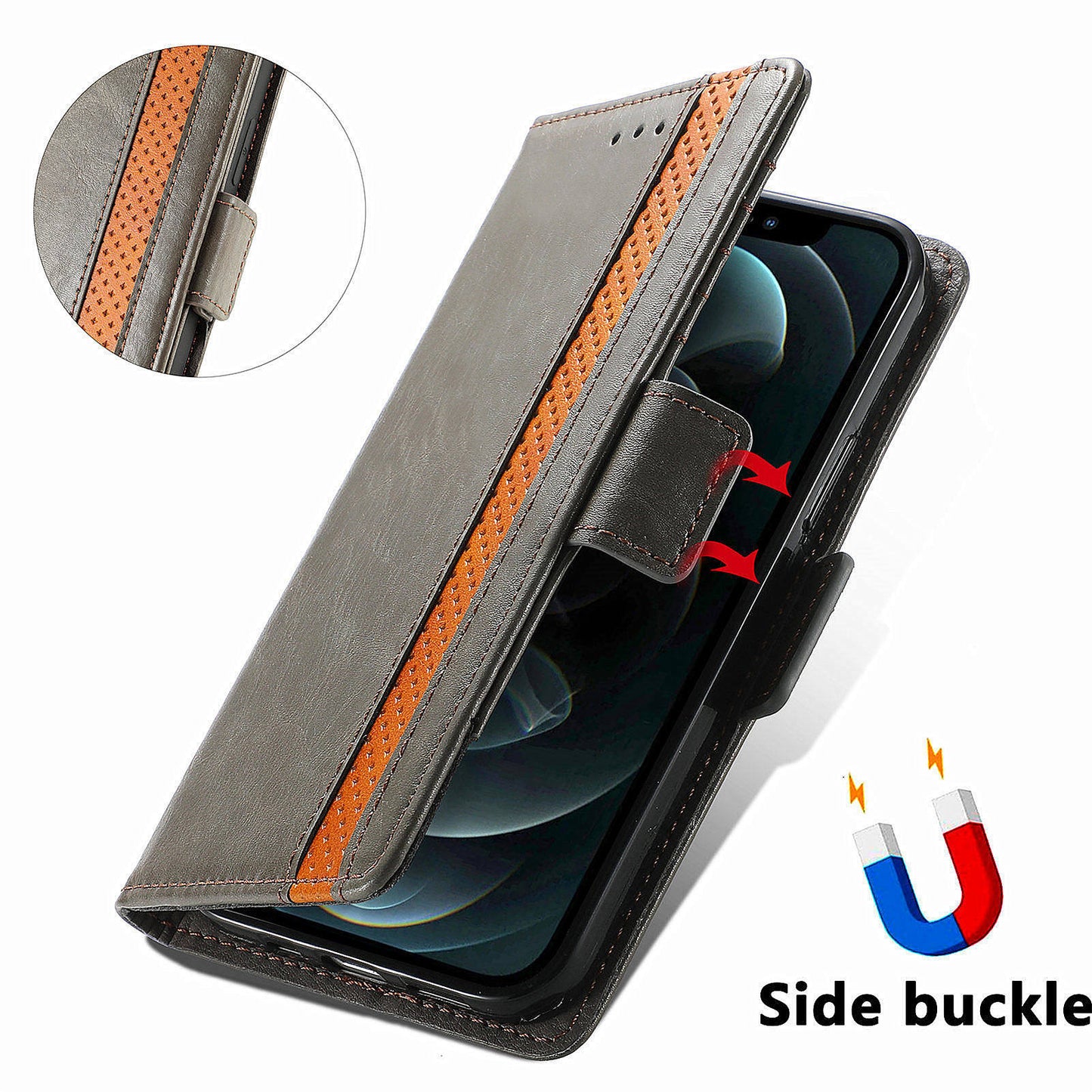 CASENEO 002 Series For Oppo Reno11 Pro 5G (Global) Leather Case Wallet Design Splicing Smart Phone Cover - Grey