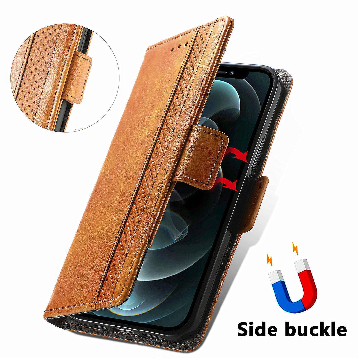 CASENEO 002 Series For Oppo Reno11 Pro 5G (Global) Leather Case Wallet Design Splicing Smart Phone Cover - Light Brown