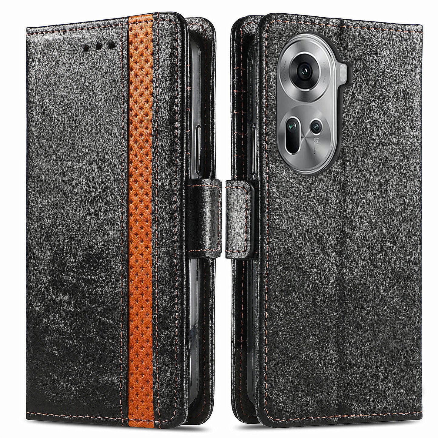 CASENEO 002 Series For Oppo Reno11 5G (Global) Wallet Case Design Splicing Leather Smart Phone Cover - Black