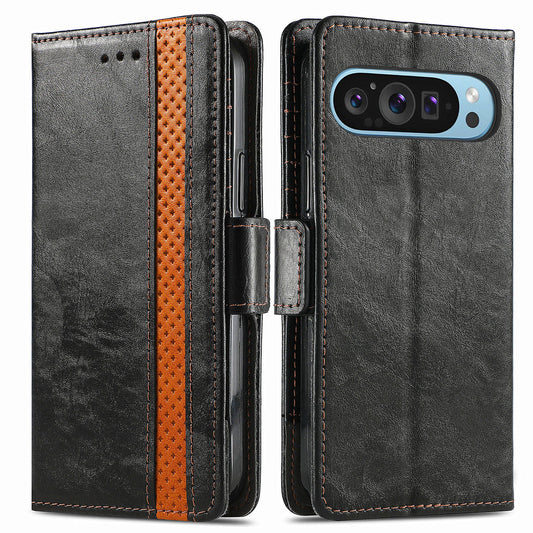 CASENEO 002 Series For Google Pixel 9 Pro Case Splicing Leather Wallet Phone Cover - Black