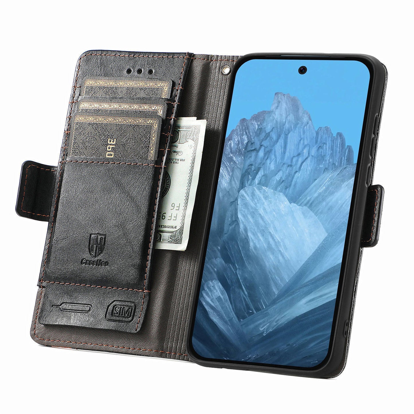 CASENEO 002 Series For Google Pixel 9 Pro Case Splicing Leather Wallet Phone Cover - Black