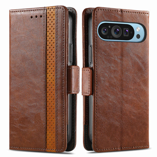 CASENEO 002 Series For Google Pixel 9 Pro Case Splicing Leather Wallet Phone Cover - Dark Brown